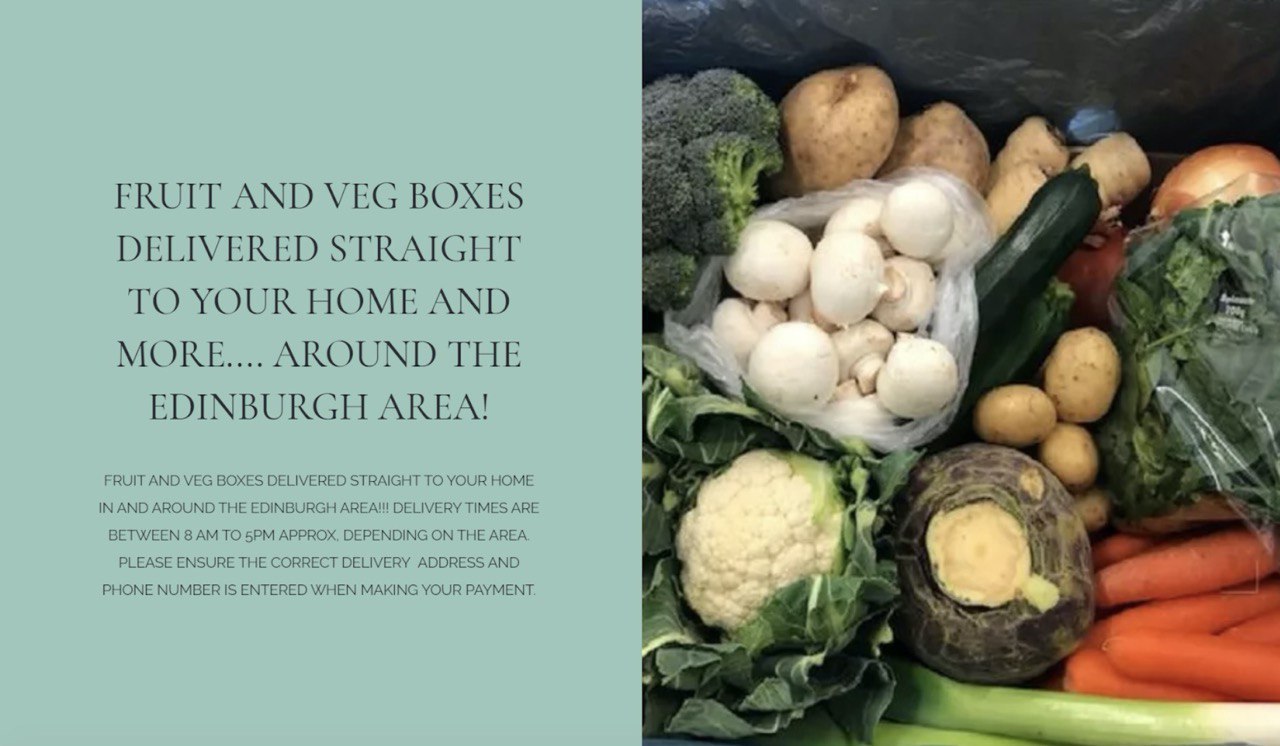 A screenshot of the Charles Stamper website with information about the service and a picture of an assortment of vegetables