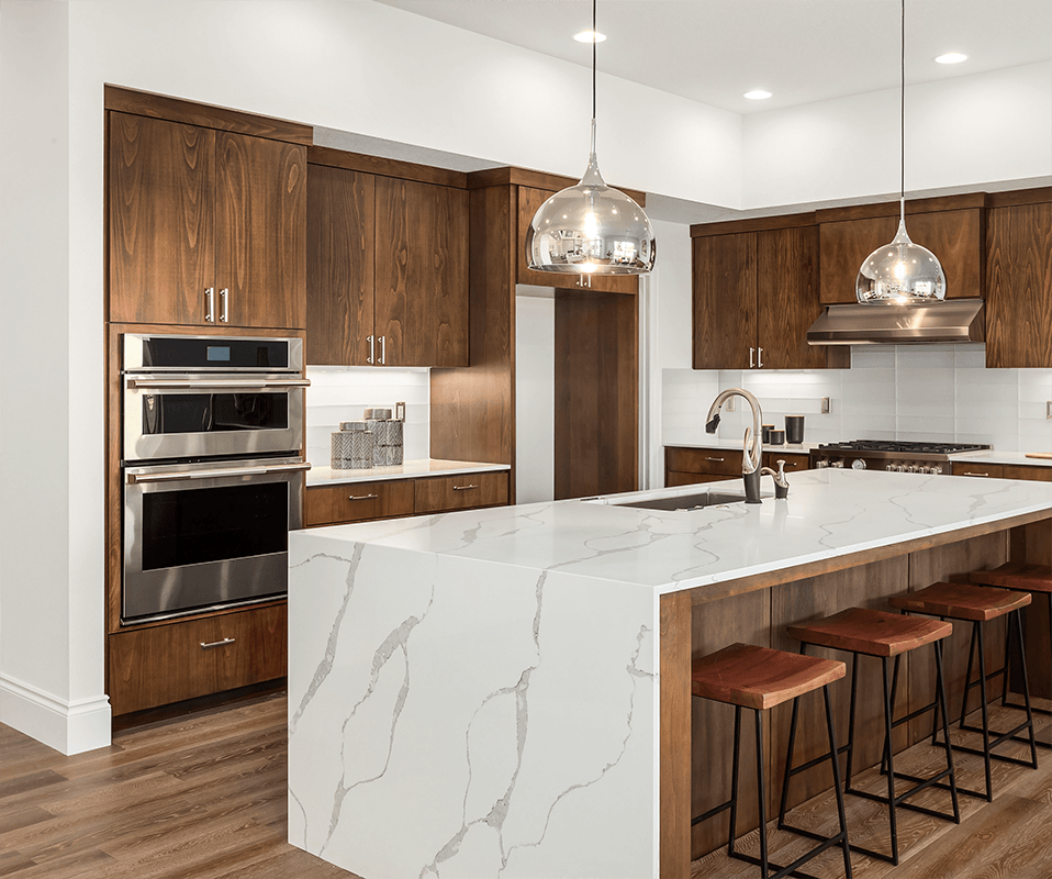 Wooden SwiftUK kitchen with marble worktops
